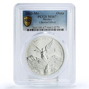 Mexico 1 onza Libertad Angel of Independence MS67 PCGS silver coin 2003