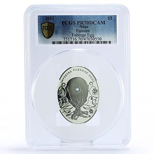 Niue 2 dollars Imperial Faberge Eggs Pansies Egg Art PR70 PCGS silver coin 2011