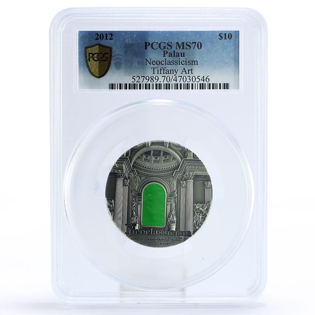 Palau 10 dollars Tiffany Art Neoclassicism Architecture MS70 PCGS Ag coin 2012