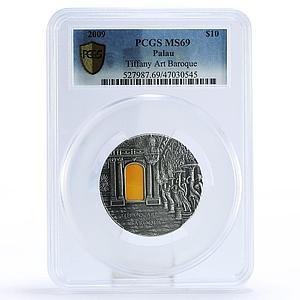 Palau 10 dollars Tiffany Art Baroque Style Sculptures MS69 PCGS silver coin 2009