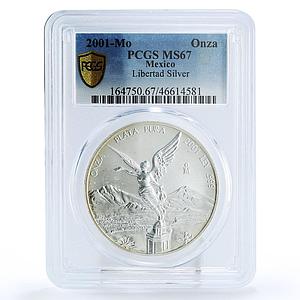Mexico 1 onza Libertad Angel of Independence MS67 PCGS silver coin 2001