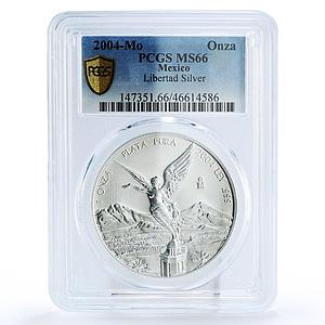 Mexico 1 onza Libertad Angel of Independence MS66 PCGS silver coin 2004