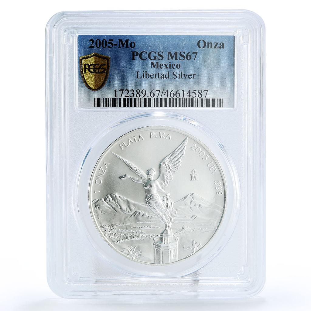 Mexico 1 onza Libertad Angel of Independence MS67 PCGS silver coin 2005