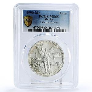 Mexico 1 onza Libertad Angel of Independence MS65 PCGS silver coin 1990