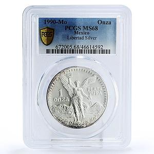 Mexico 1 onza Libertad Angel of Independence MS68 PCGS silver coin 1990