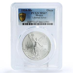Mexico 1 onza Libertad Angel of Independence MS67 PCGS silver coin 1994