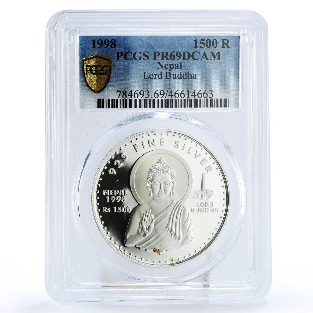 Nepal 1500 rupees Buddhism Buddha Statue Sculpture PR69 PCGS silver coin 1998