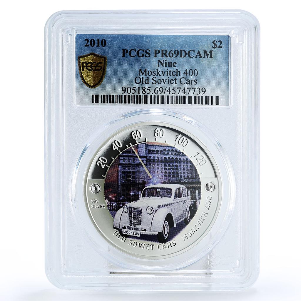 Niue 2 dollars Old Soviet Cars Moskvich 400 PR69 PCGS colored silver coin 2010