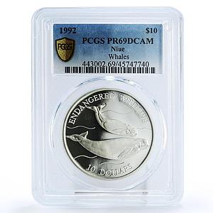 Niue 10 dollars Endangered Wildlife Whales Fauna PR69 PCGS silver coin 1992