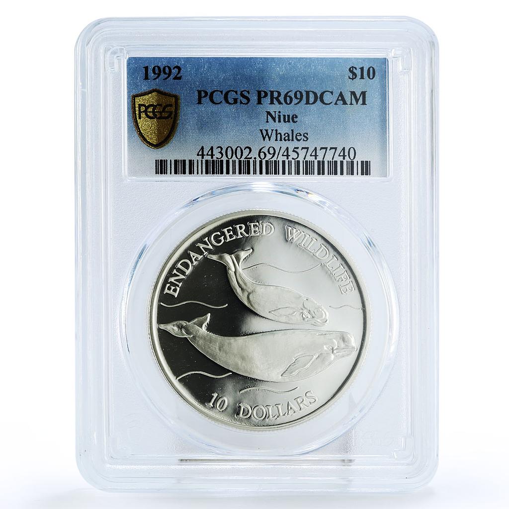 Niue 10 dollars Endangered Wildlife Whales Fauna PR69 PCGS silver coin 1992