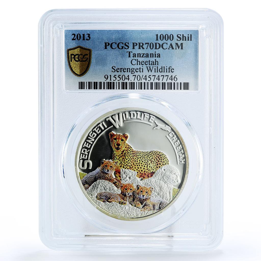 Tanzania 1000 shillings Serengeti Wildlife Cheetah Fauna PR70 PCGS Ag coin 2013