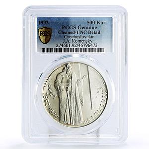 Czechoslovakia 500 korun J.A. Comenius Komensky UNC Detail PCGS silver coin 1992