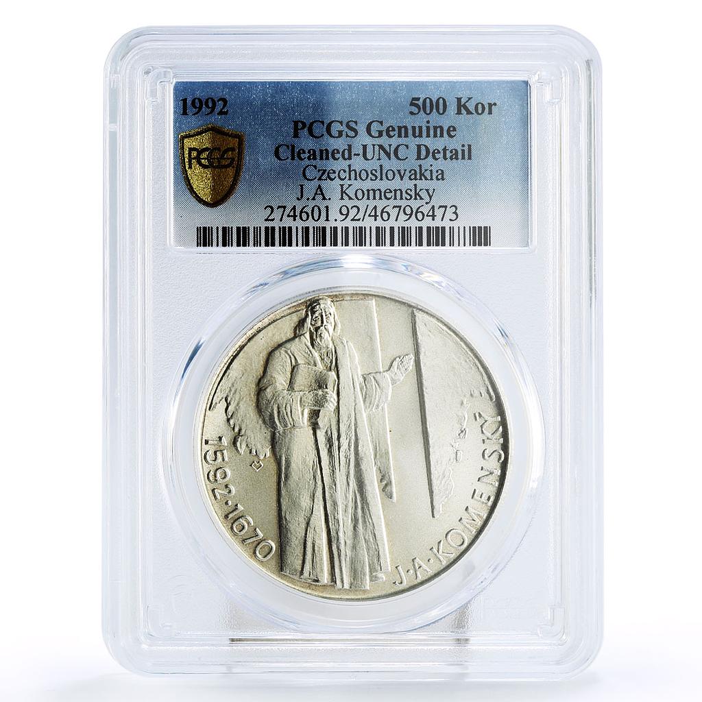 Czechoslovakia 500 korun J.A. Comenius Komensky UNC Detail PCGS silver coin 1992