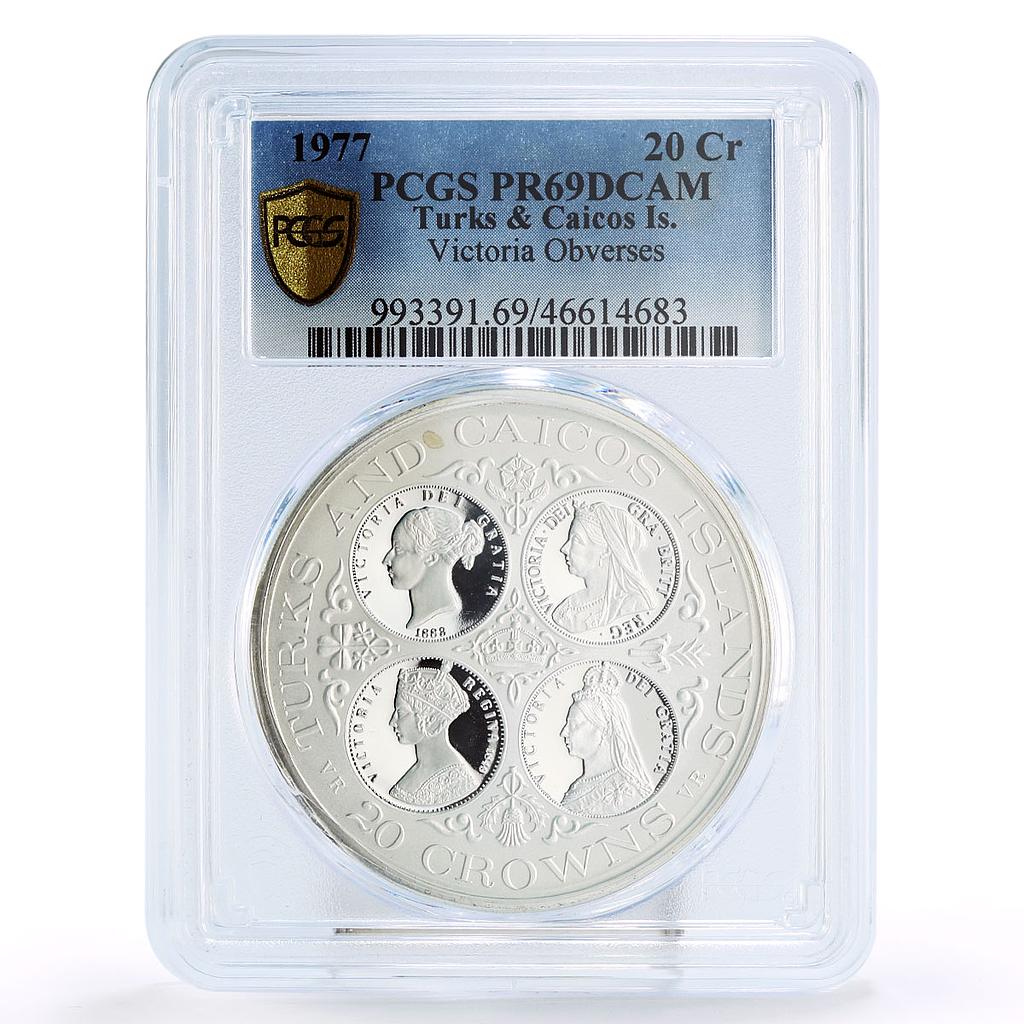 Turks and Caicos Islands 20 crowns Queen Victoria PR69 PCGS silver coin 1977