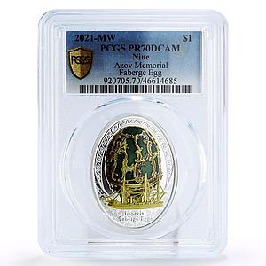 Niue 1 dollar Imperial Faberge Eggs Azov Memorial Egg Art PR70 PCGS Ag coin 2021