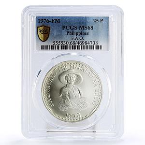 Philippines 25 piso FAO Food Day Woman Holding Grain MS68 PCGS silver coin 1976