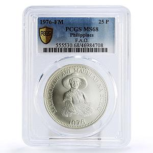 Philippines 25 piso FAO Food Day Woman Holding Grain MS68 PCGS silver coin 1976