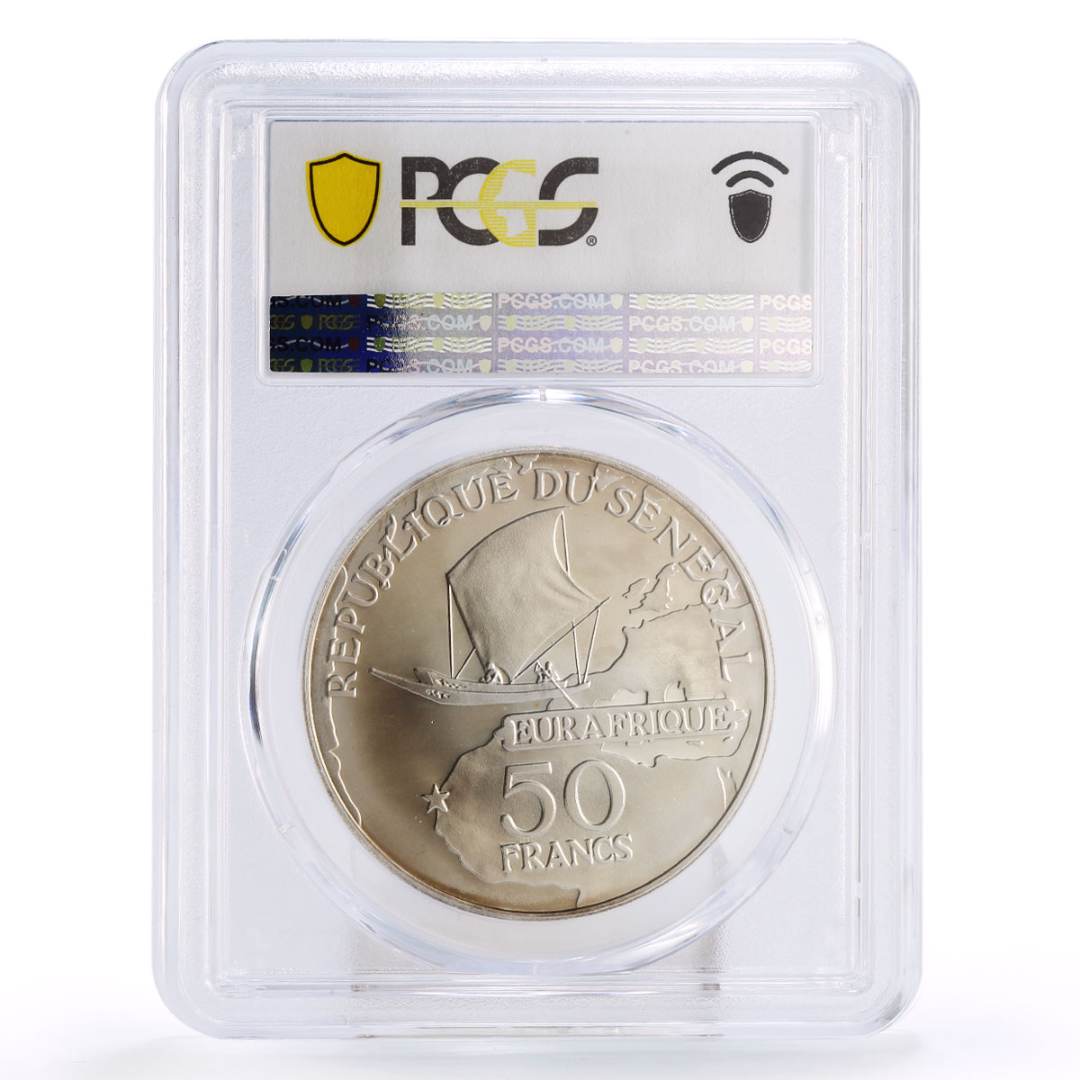 Senegal 50 francs Eurafrique Program Leopold Senghor MS67 PCGS silver coin 1975