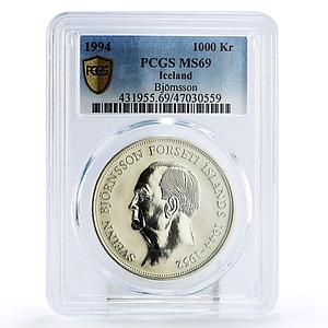 Iceland 1000 kronur 1st President Sveinn Bjornsson MS69 PCGS silver coin 1994