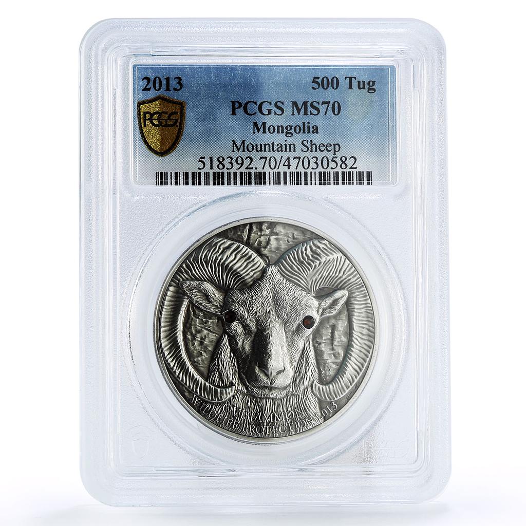 Mongolia 500 togrog Endangered Wildlife Argali Sheep MS70 PCGS silver coin 2013