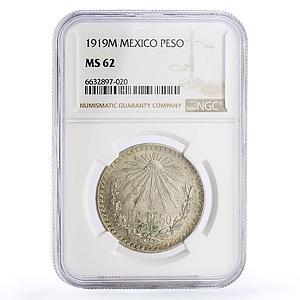 Mexico 1 peso State Coinage Coat of Arms KM-454 MS62 NGC silver coin 1919