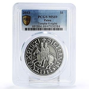 Palau 1 dollar Templar Knights Equestrians Horsemans MS69 PCGS CuNiAg coin 2013