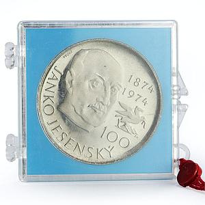 Czechoslovakia 100 Years Poet Janko Jesensky Literature Ag token medal coin 1974