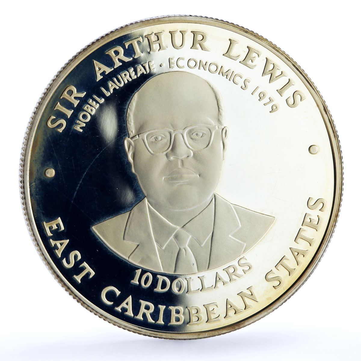 East Caribbean States 10 $ West Indies University Sir Arthur Lewis Ag coin 1998