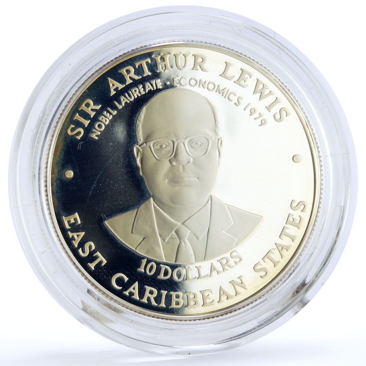 East Caribbean States 10 $ West Indies University Sir Arthur Lewis Ag coin 1998