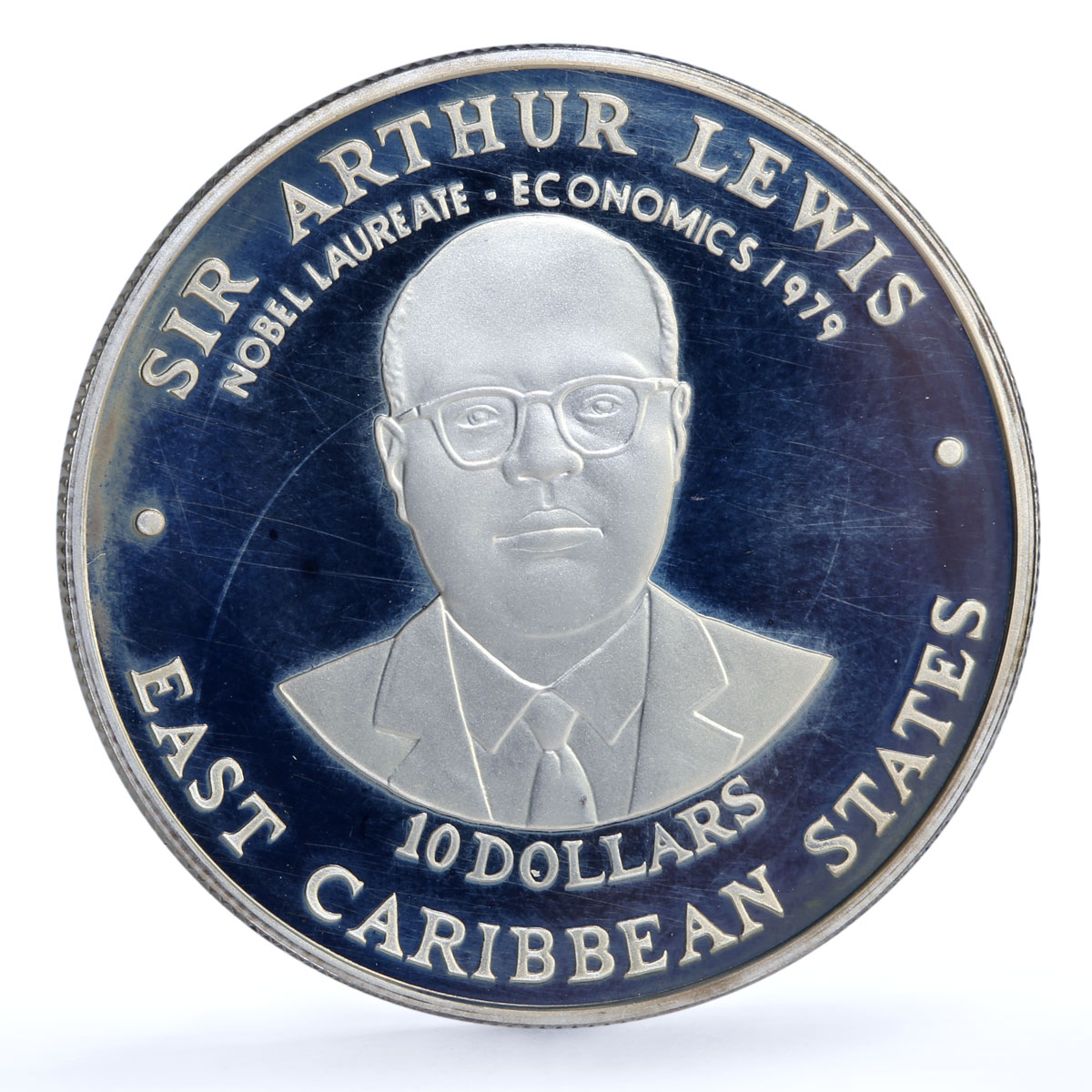 East Caribbean States 10 $ West Indies University Sir Arthur Lewis Ag coin 1998