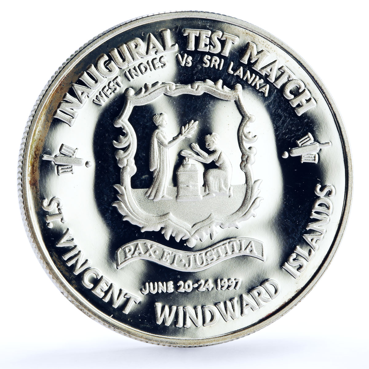 East Caribbean States 10 dollars Inaugural Test Match Sri Lanka silver coin 1997
