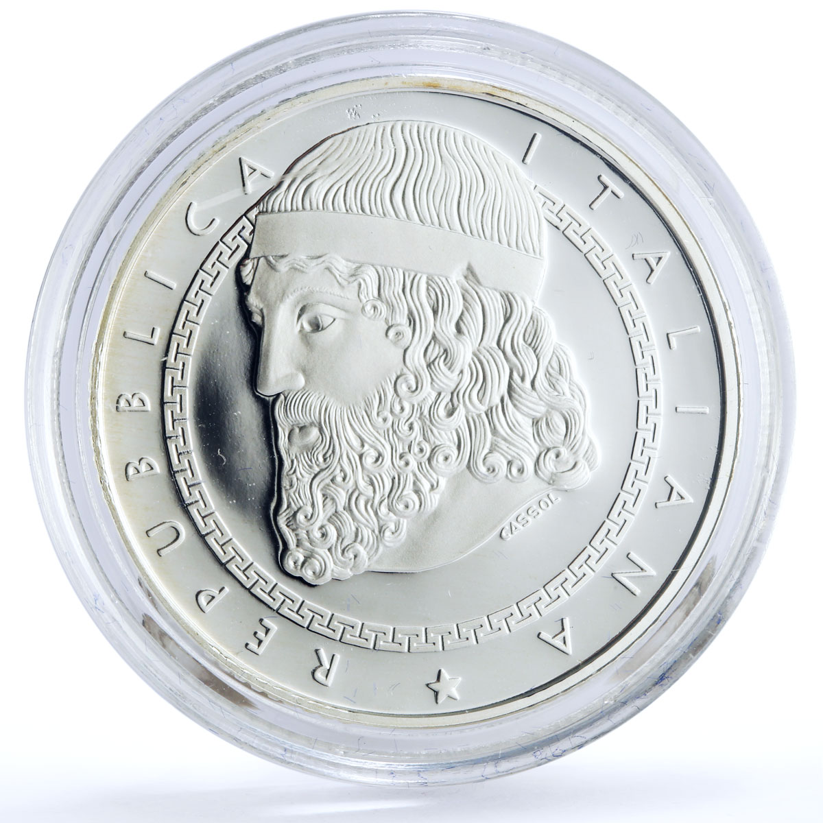 Italy 10 euro Italian Arts Riace Calabria Bronze Head Statue proof Ag coin 2015