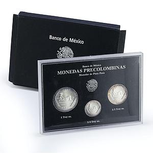 Mexico set of 3 coins Precolombina Chaac Mool Statue Sculpture silver coins 1994