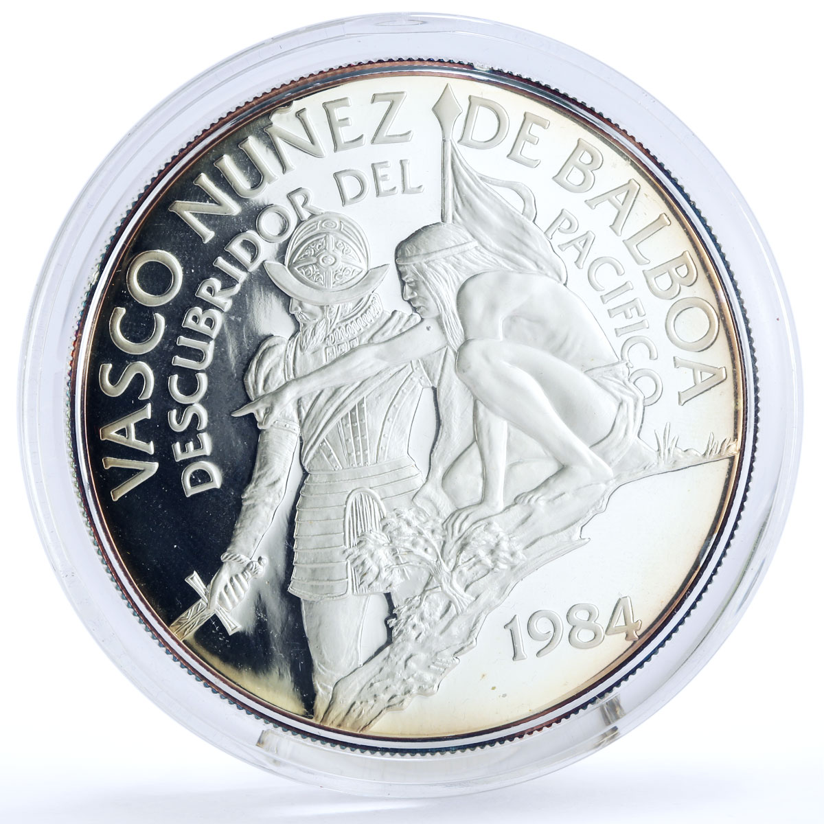Panama 20 balboas Conquistador Vasco Nunez de Balboa proof silver coin 1984