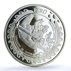 Peru 1 sol Ibero America Indians Sailing Moche Ceramic proof silver coin 2002