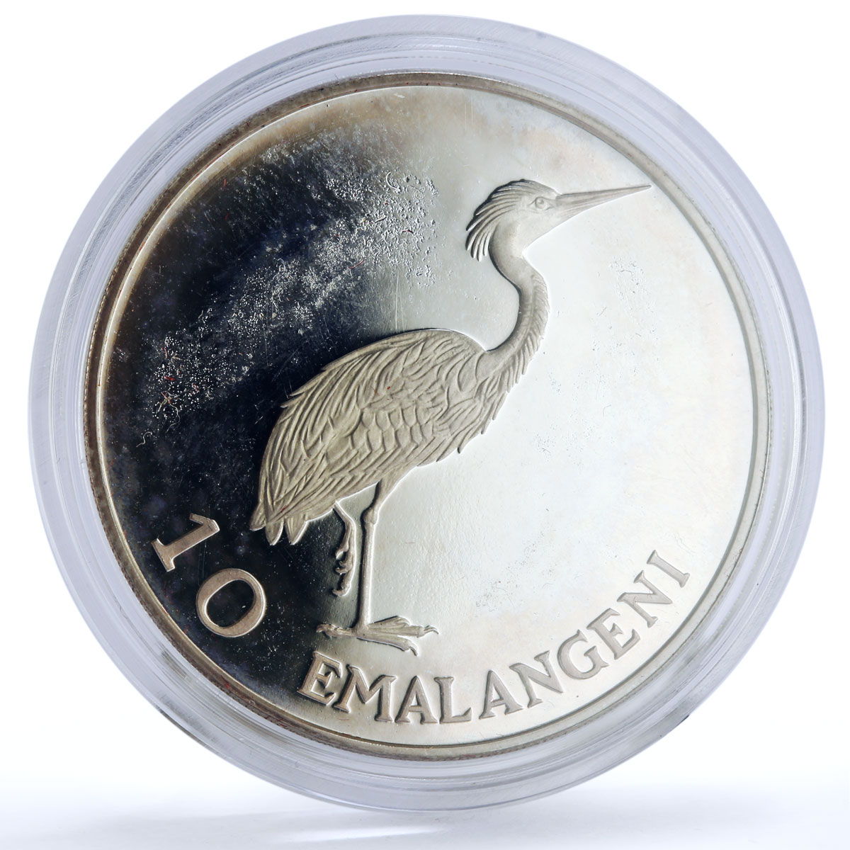 Swaziland 10 emalangeni King Sobhuza II Heron Bird silver coin 1975