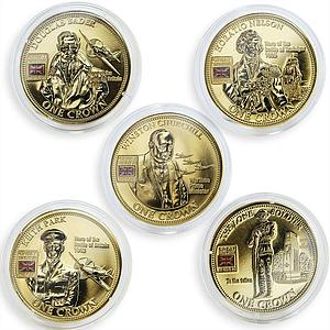 United Kingdom 1 crown set of 5 coins Great British Heroes gilded nickel 2010