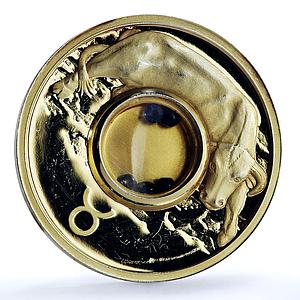 Cook Islands 1 dollar Gemstone Zodiac Signs series Taurus gilded Ag coin 2003