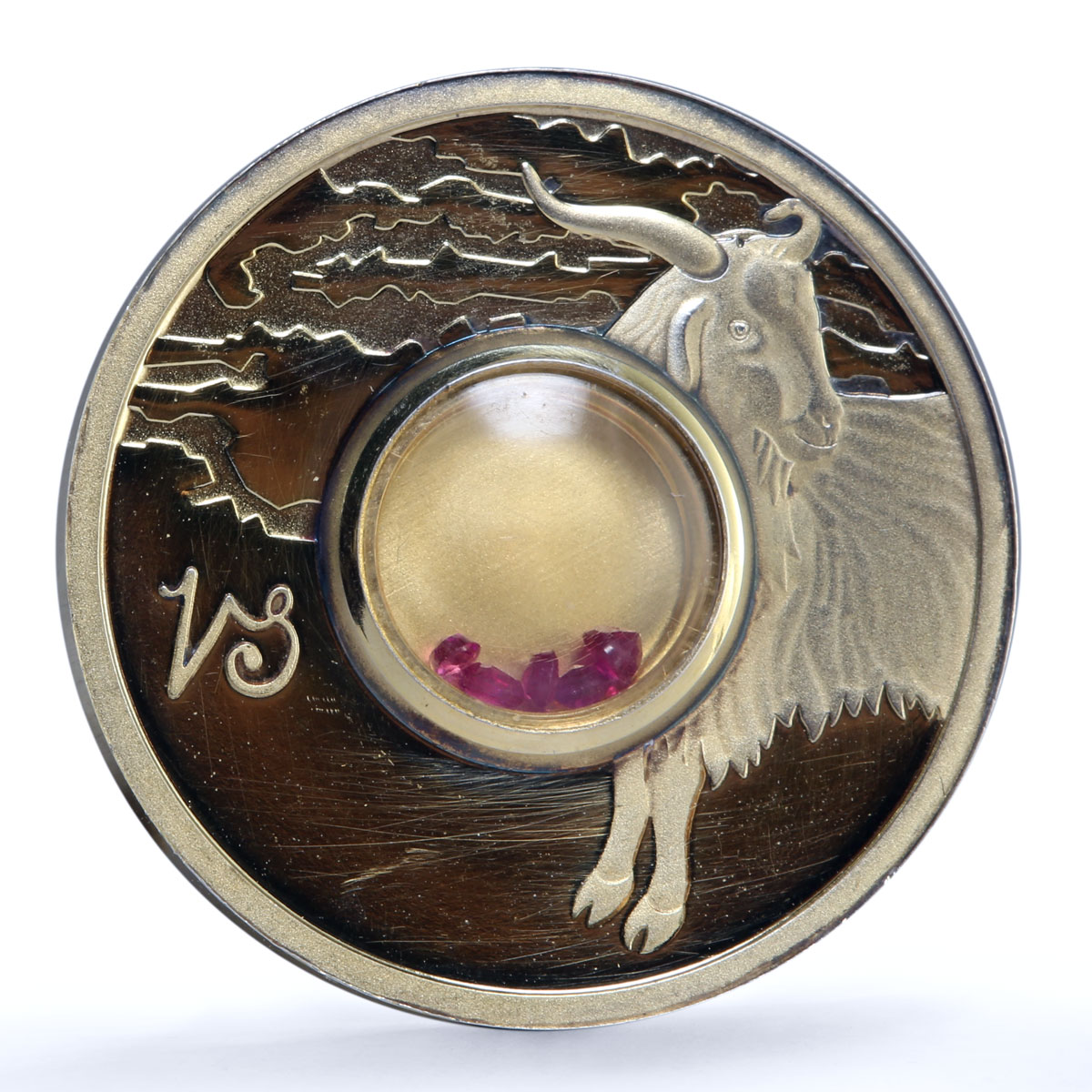 Cook Islands 1 dollar Gemstone Zodiac Signs series Capricorn gilded Ag coin 2003