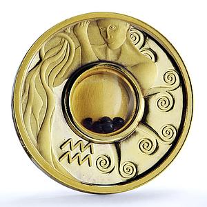 Cook Islands 1 dollar Gemstone Zodiac Signs series Aquarius gilded Ag coin 2003
