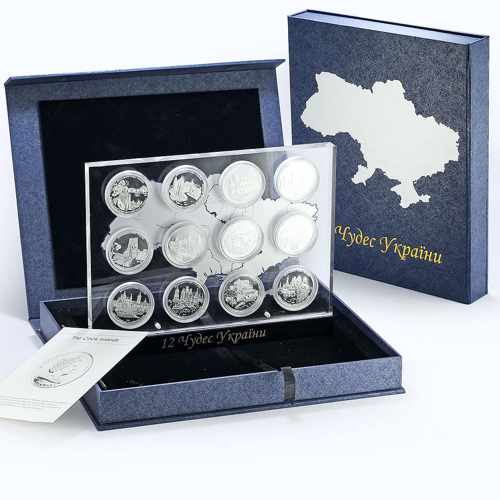 Cook Islands set of 12 coins Architectural Wonders of Ukraine silver coins 2009