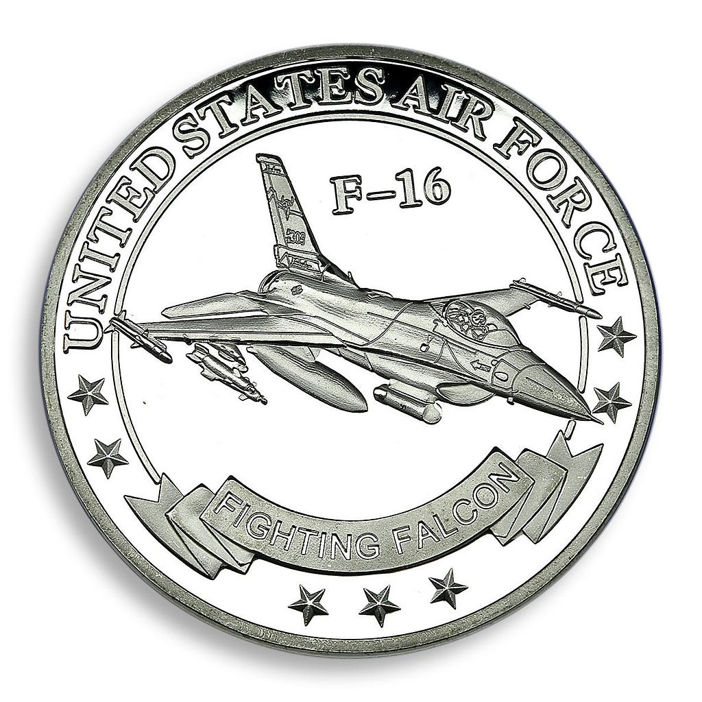 United States Airforce F-16 Falcon fighter Army coloured Medal Token Coin