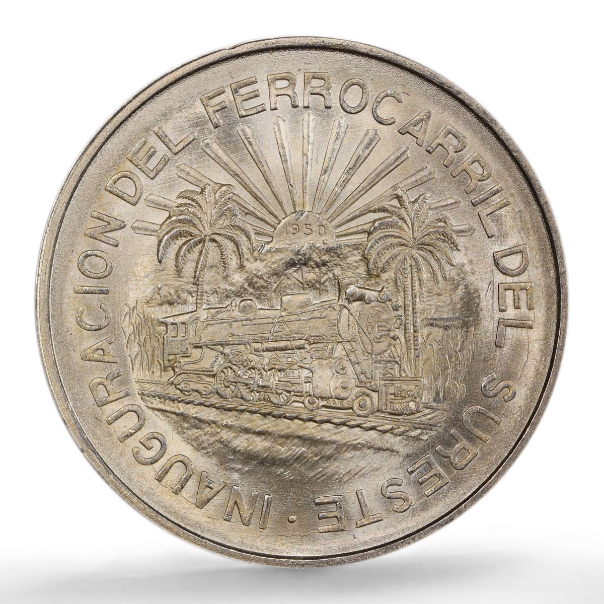 Mexico 5 pesos Opening Southeastern Railroad Train MS65 PCGS silver coin 1950