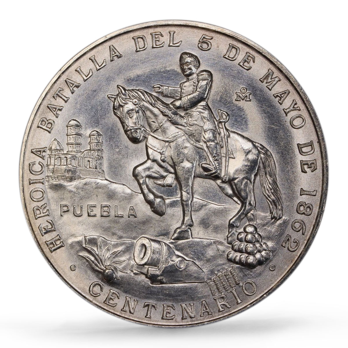 Mexico Puebla Battle General Zaragoza Horseman MS63 PCGS silver medal coin 1962