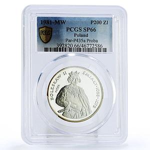 Poland 200 zlotych King Boleslaw II the Brave SP66 PCGS proba silver coin 1981