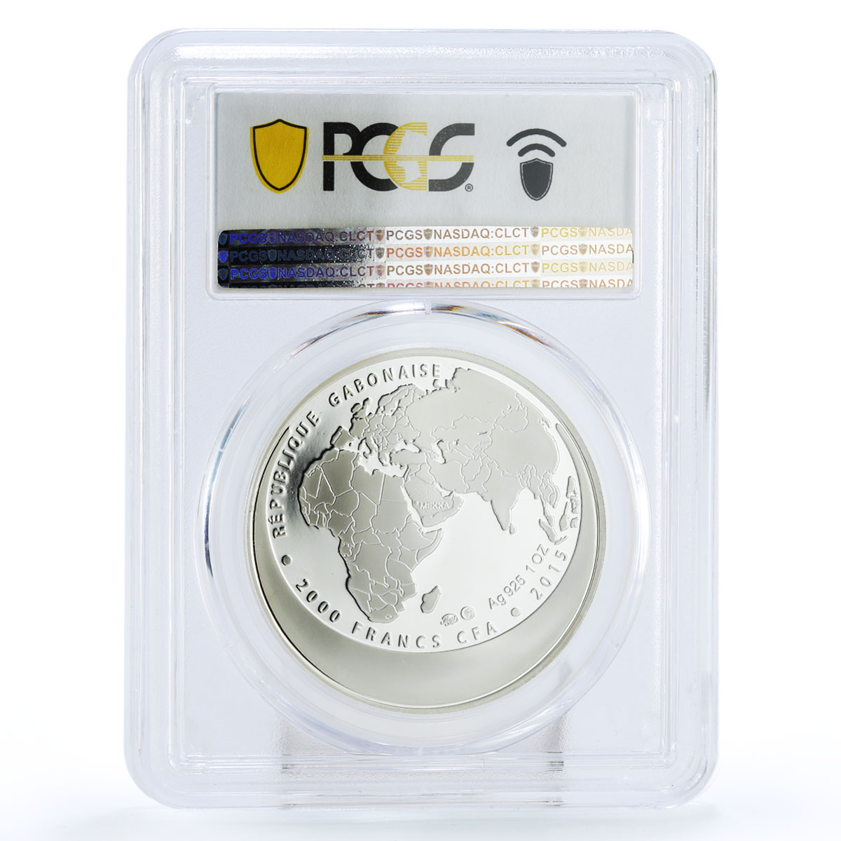 Gabon 2000 francs Muslim Shrine Kaaba Islam Religion PR70 PCGS silver coin 2015