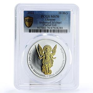 Ukraine 10 hryvnias Religion Archangel Michael MS70 PCGS gilded silver coin 2022