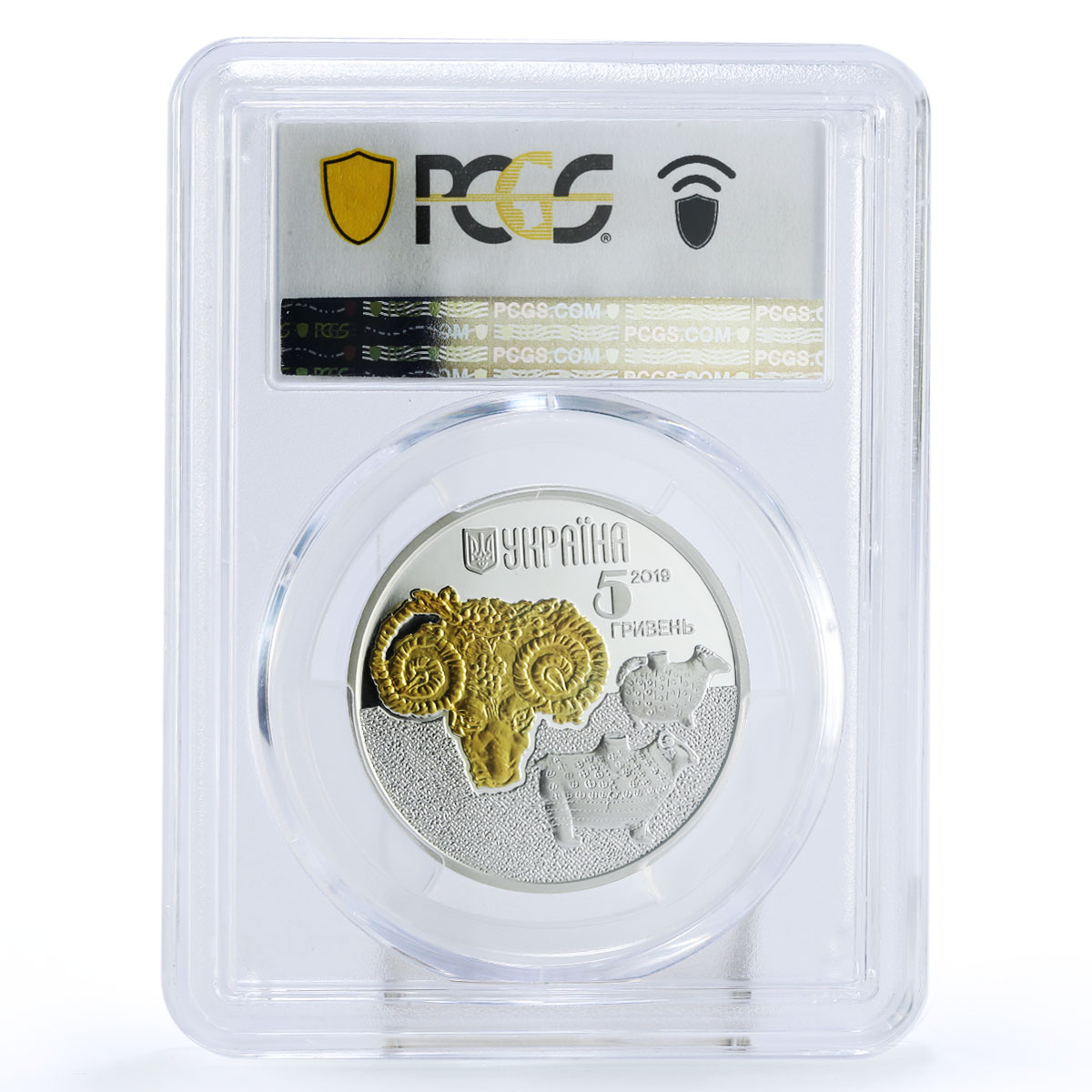 Ukraine 5 hryvnias Fauna in Cultural Monuments Ram PR70 PCGS gilded Ag coin 2019