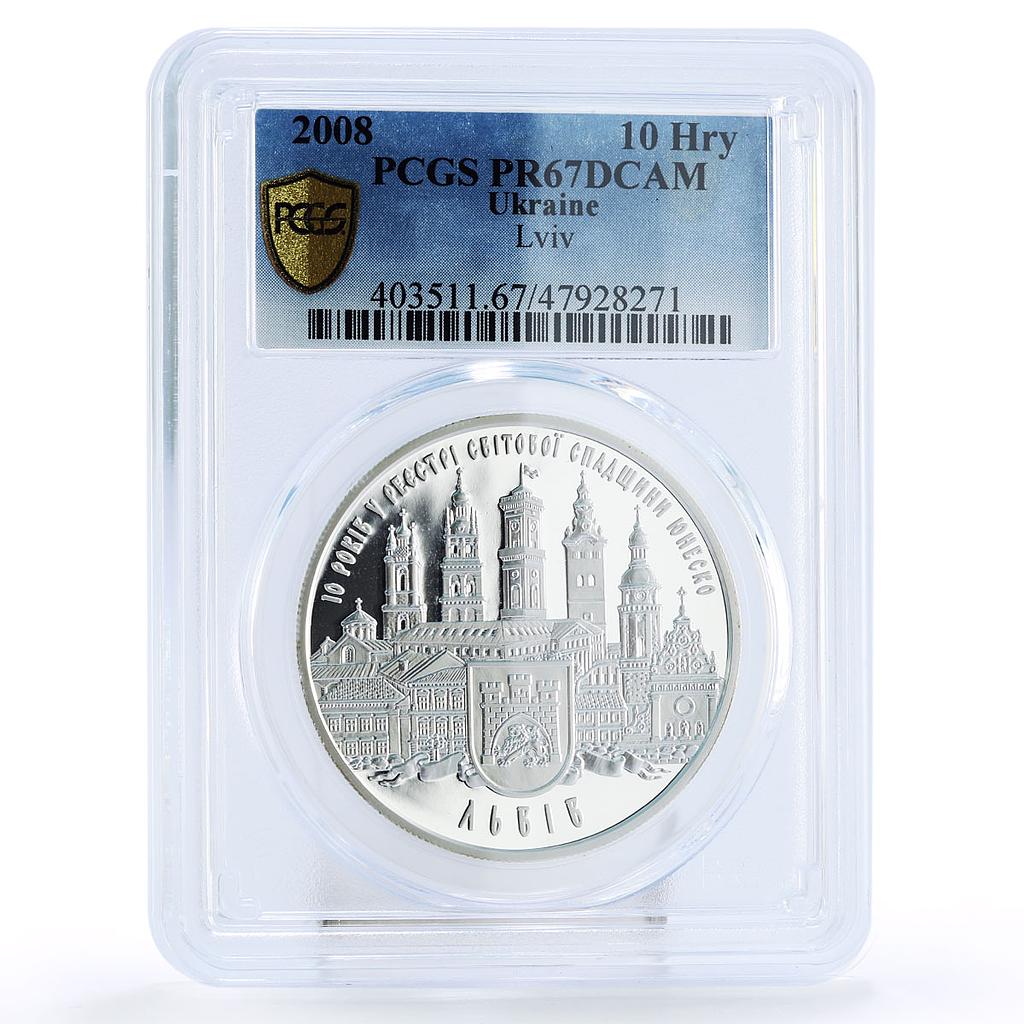 Ukraine 10 hryvnias UNESCO Heritage Lviv City Architecture PR67 PCGS coin 2008