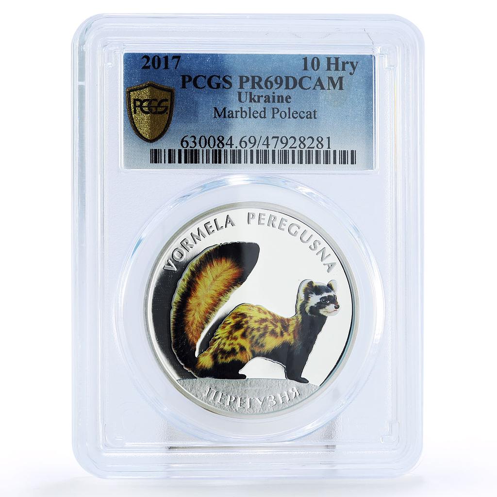 Ukraine 10 hryvnias Endangered Wildlife Polecat Peregusna PR69 PCGS Ag coin 2017